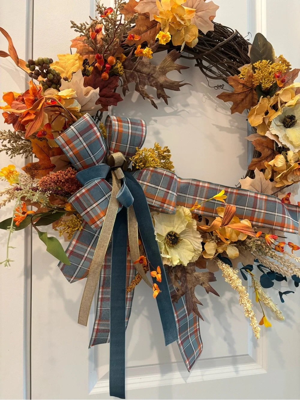 Handmade Wreath Autumn Harvest Fall Poppy Focal Removable Bow Final